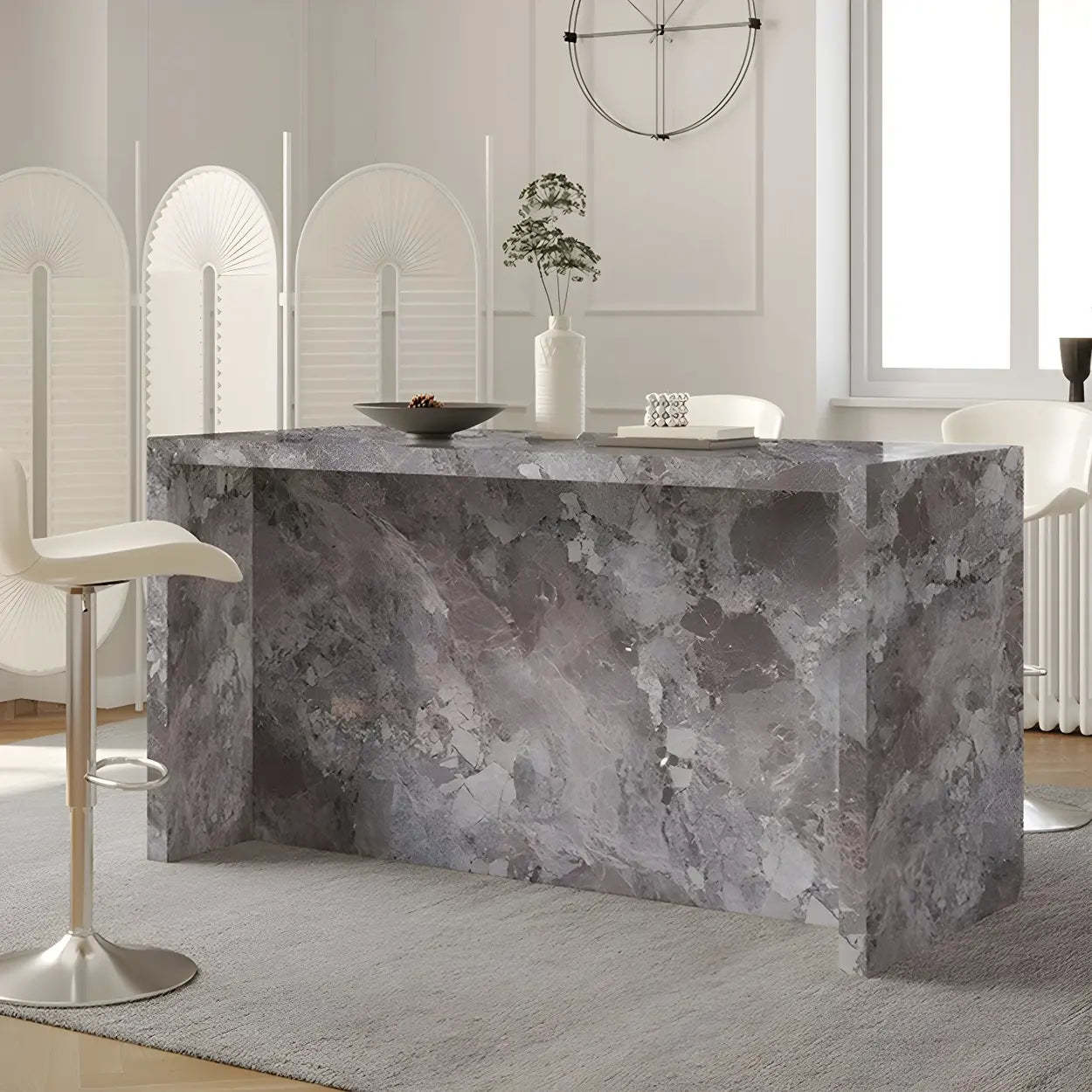 Modern Marble Kitchen Island Counter Height Bar Stool — Light Gray / Table Only