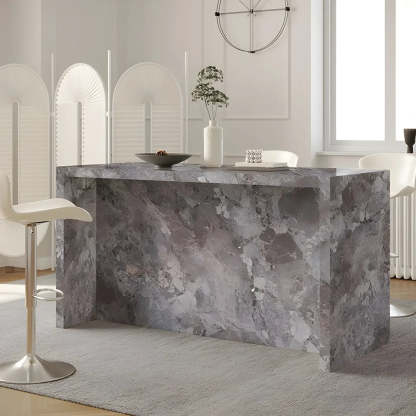 Modern Marble Kitchen Island Counter Height Bar Stool — Light Gray / Table Only