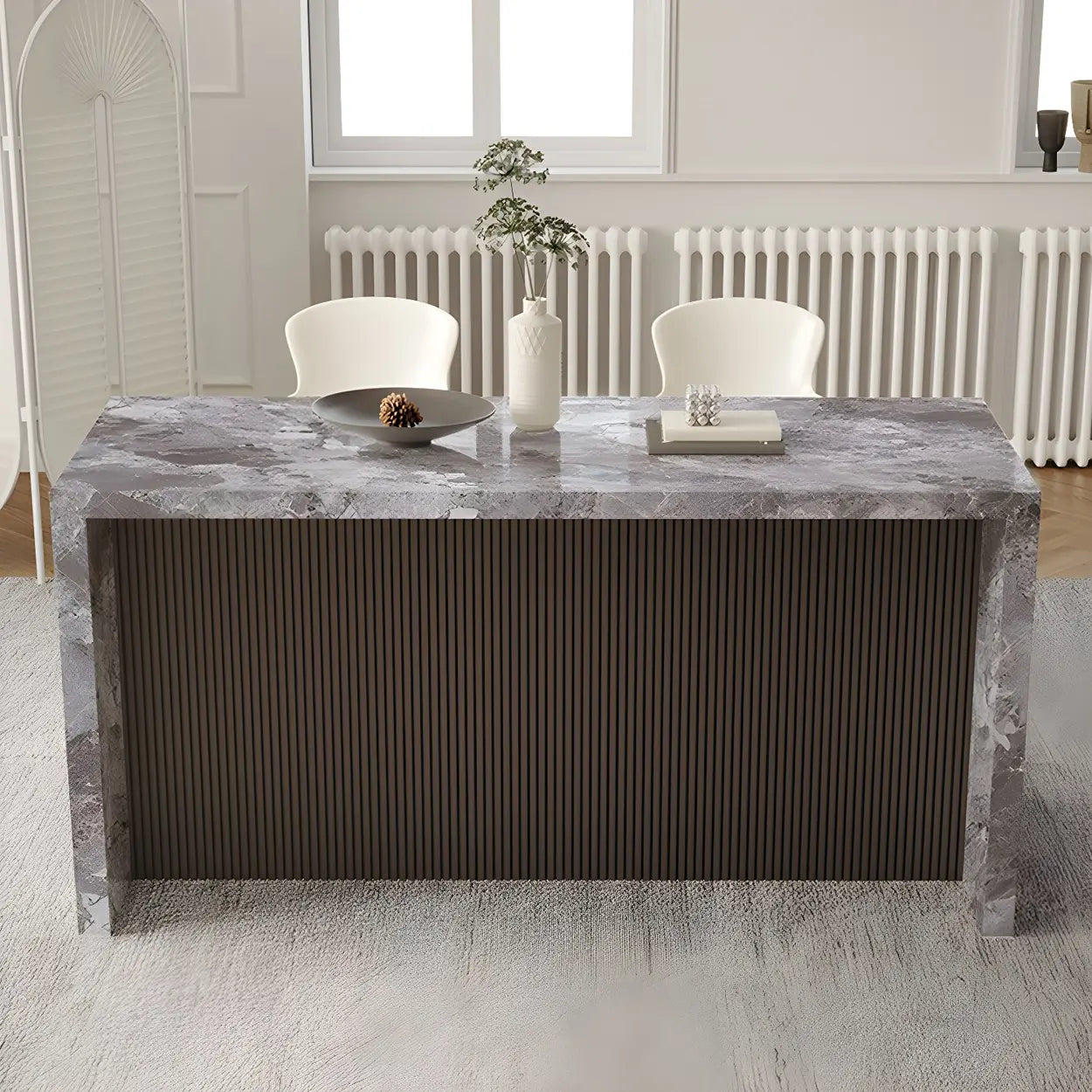 Modern Marble Kitchen Island Counter Height Bar Stool — Grey / Table Only