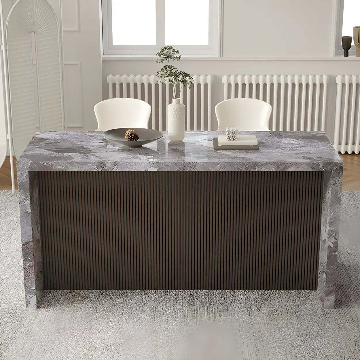 Modern Marble Kitchen Island Counter Height Bar Stool — Grey / Table Only