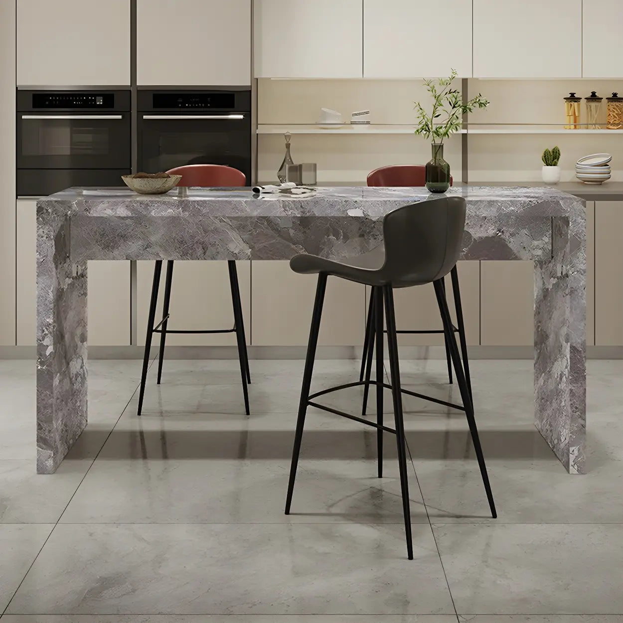 Modern Marble Kitchen Island Counter Height Bar Stool — Light Gray / Table Only