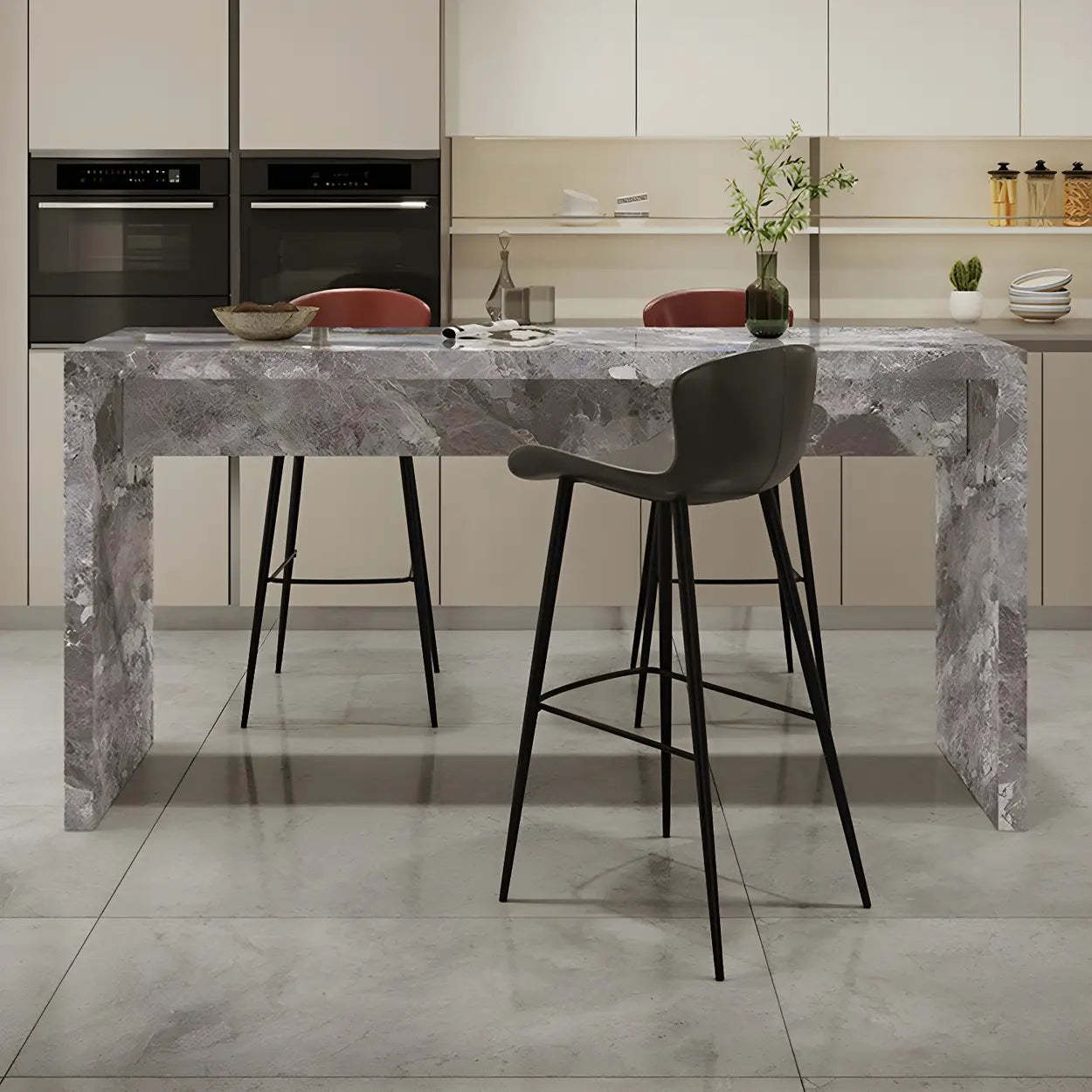 Lighom height island marble bar tables for kitchen — 55.1" L x 23.6" W x 39.4" H / Light Gray