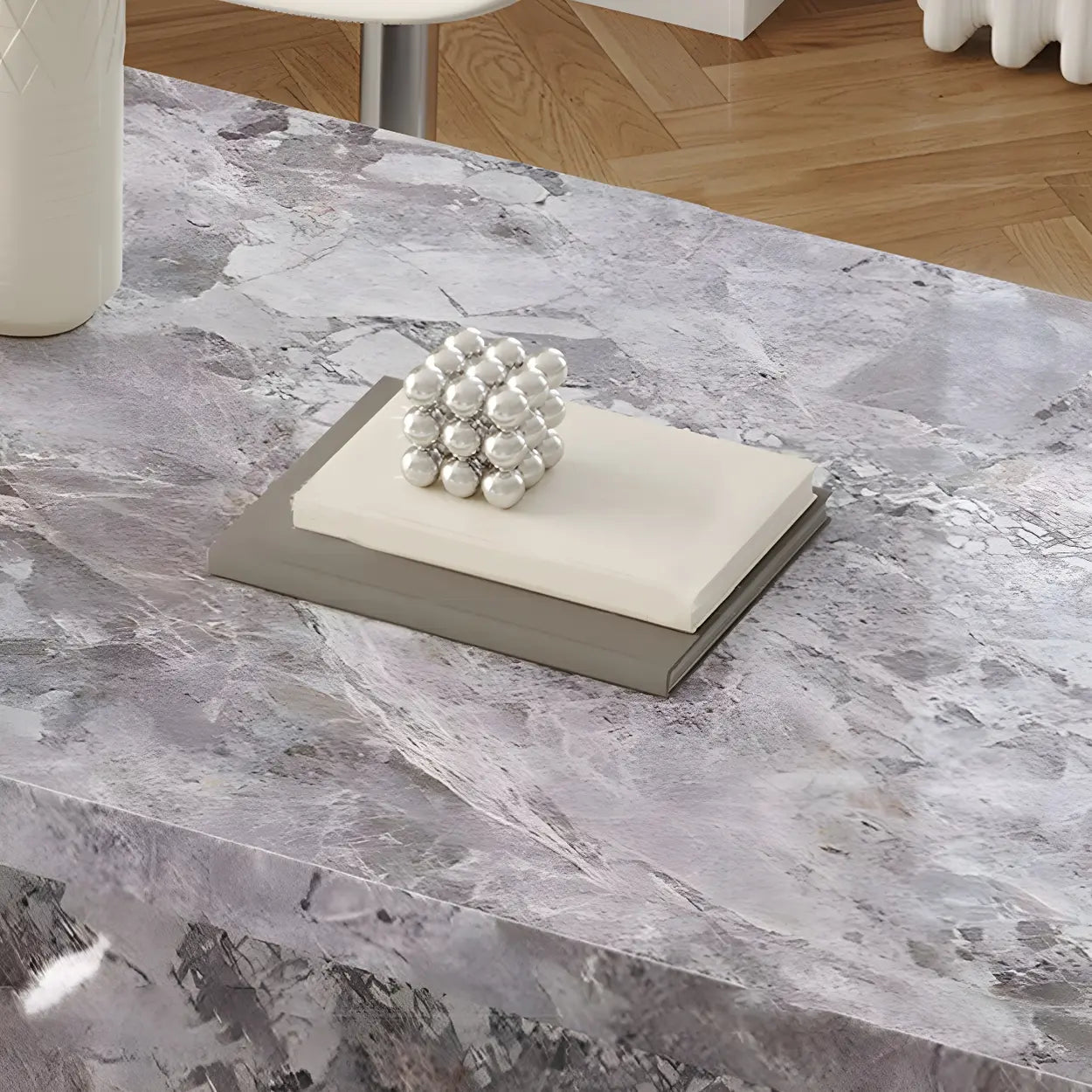 Modern Marble Kitchen Island Counter Height Bar Stool — Light Gray / Table Only