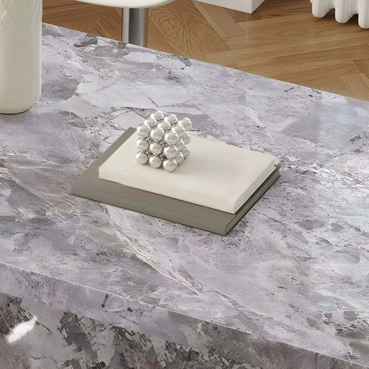 Modern Marble Kitchen Island Counter Height Bar Stool — Light Gray / Table Only