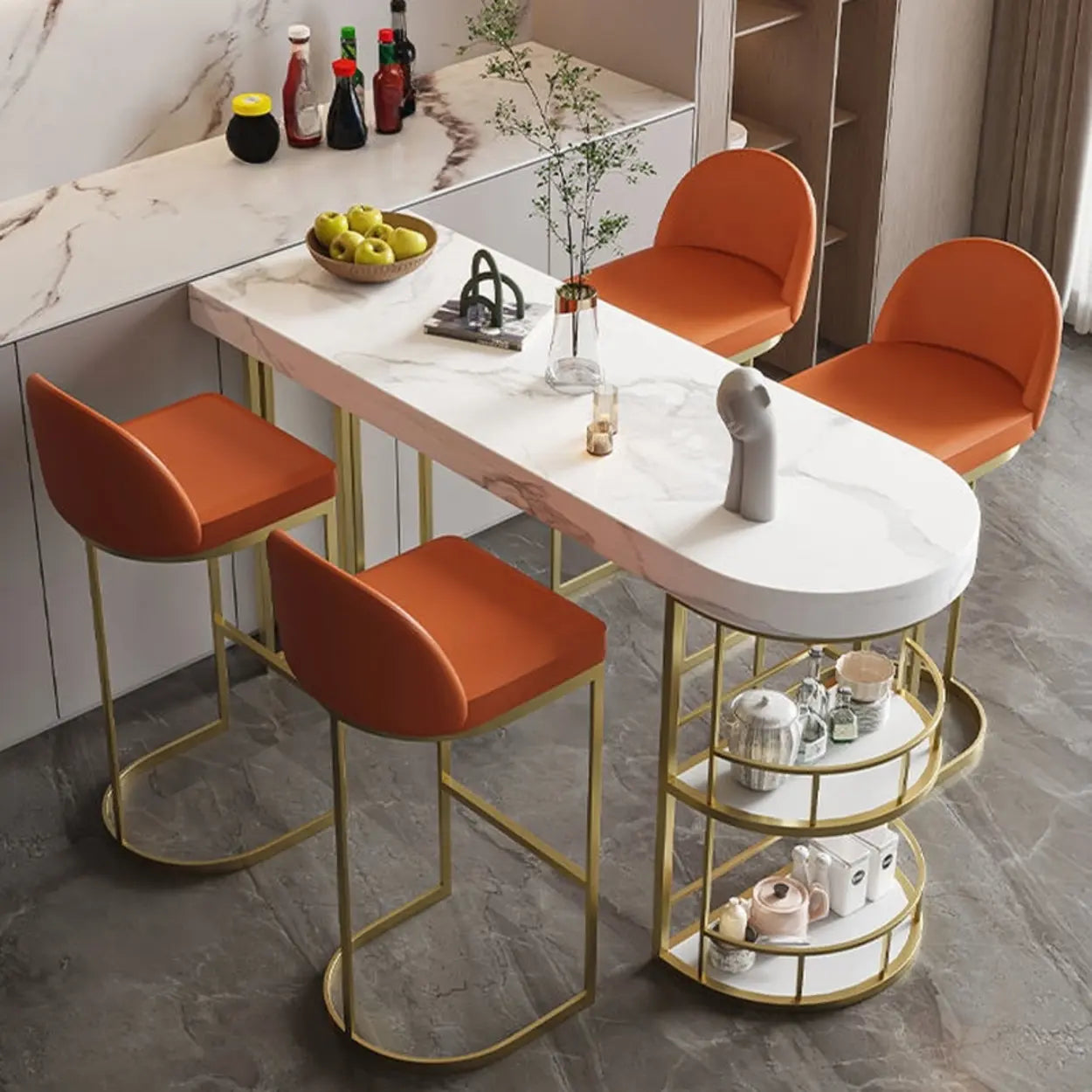 Marble and Gold Kitchen Island Table with Storage