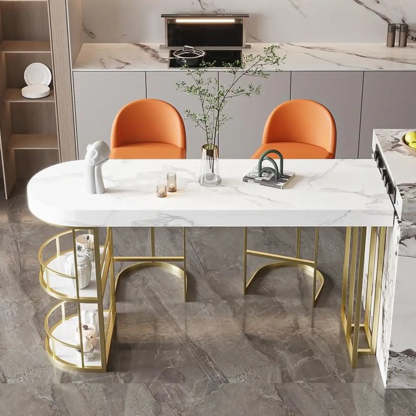 Marble and Gold Kitchen Island Table with Storage — Table Only