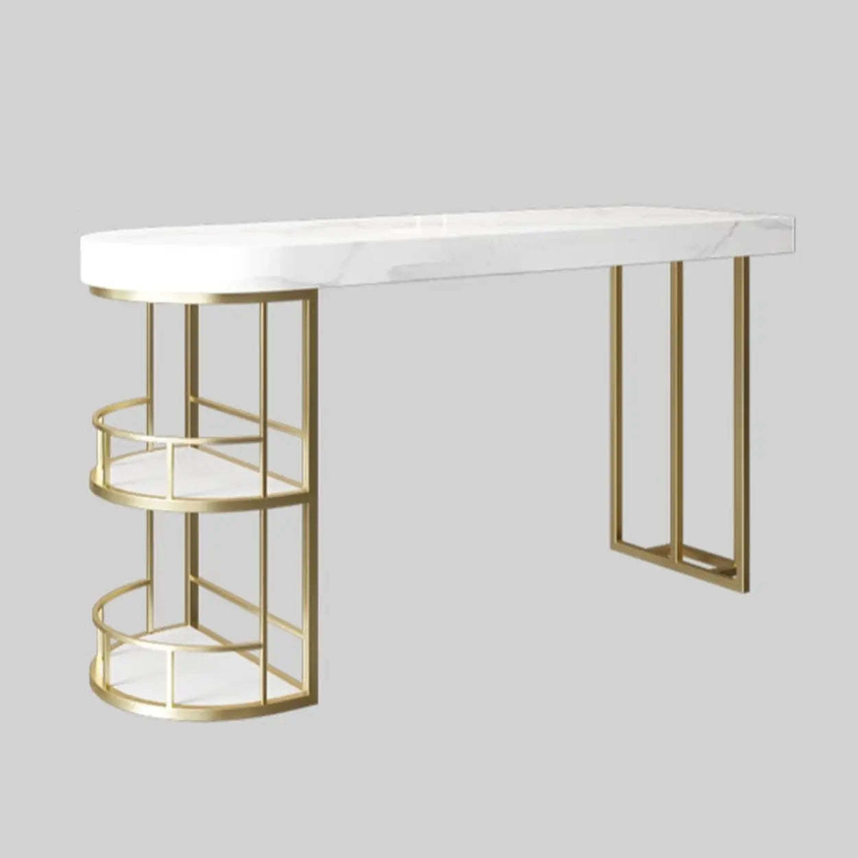 Marble and Gold Kitchen Island Table with Storage — Table Only