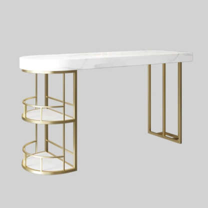 Marble and Gold Kitchen Island Table with Storage — Table Only