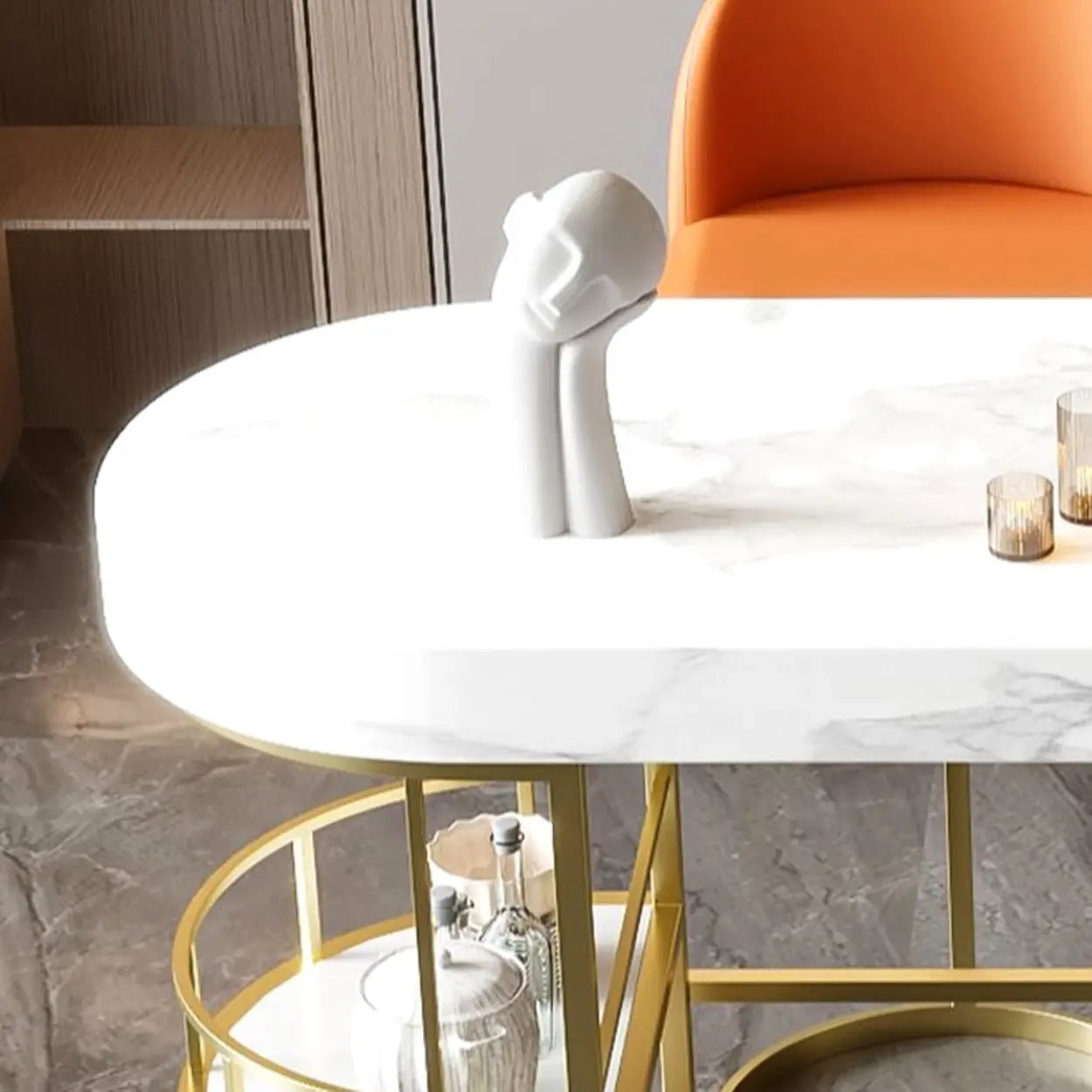 Marble and Gold Kitchen Island Table with Storage — Table Only