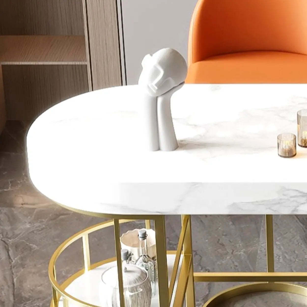 Marble and Gold Kitchen Island Table with Storage — Table Only