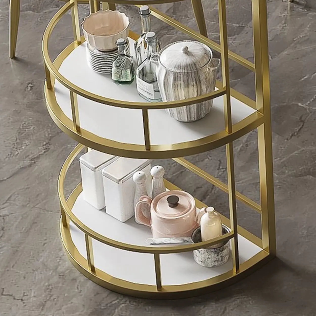 Marble and Gold Kitchen Island Table with Storage — Table Only