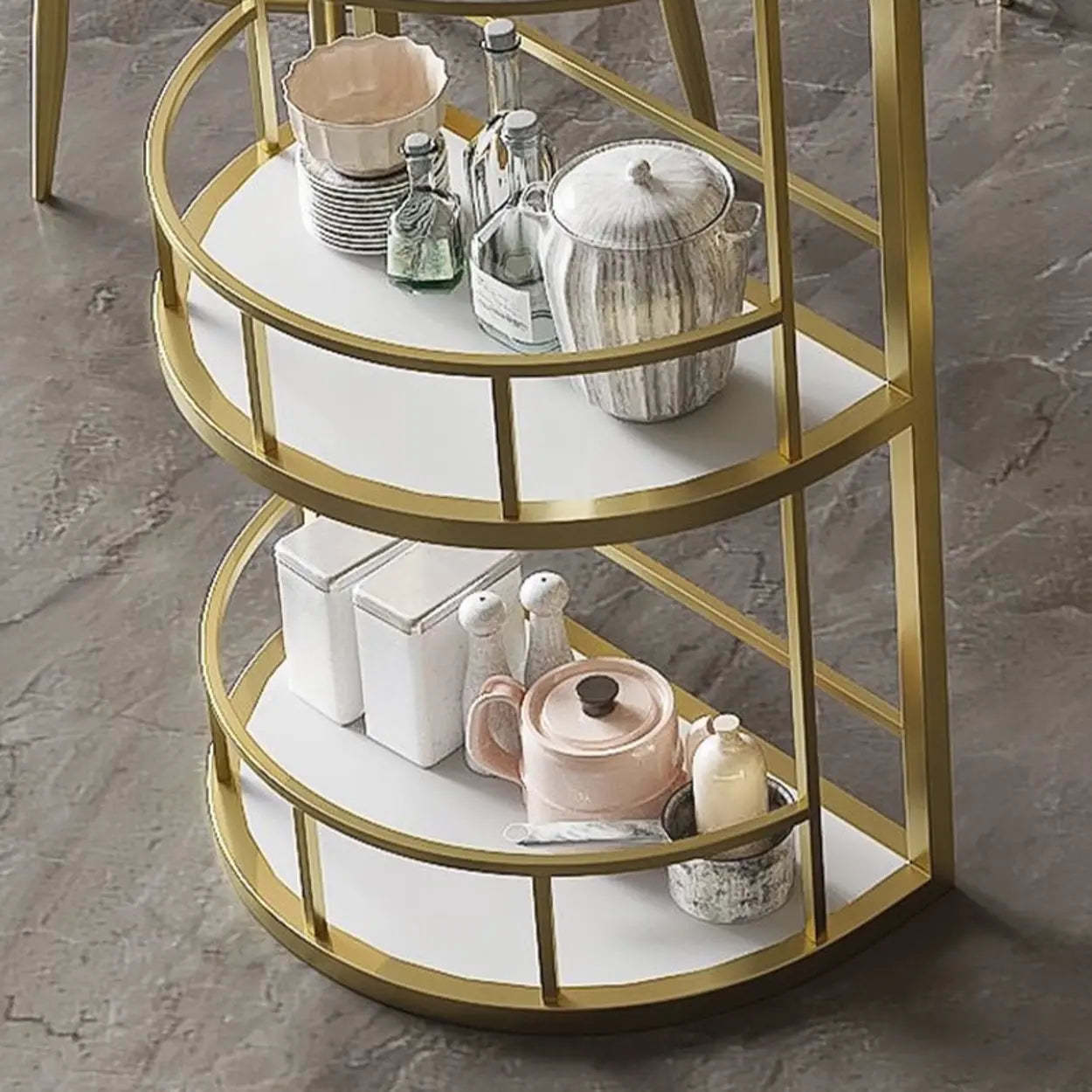 Marble and Gold Kitchen Island Table with Storage — Table Only