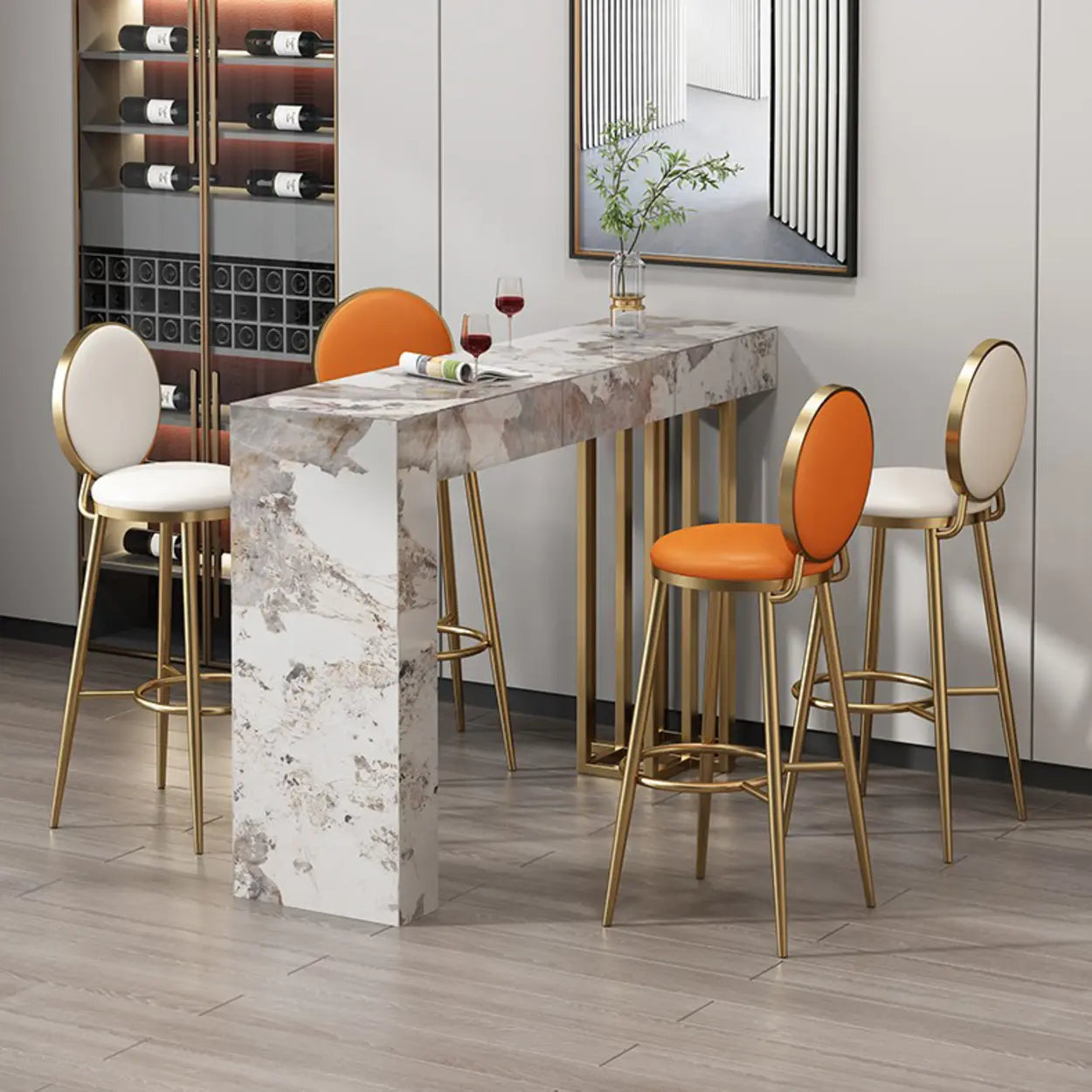 Modern Marble L-Shaped Bar Table with Drawers