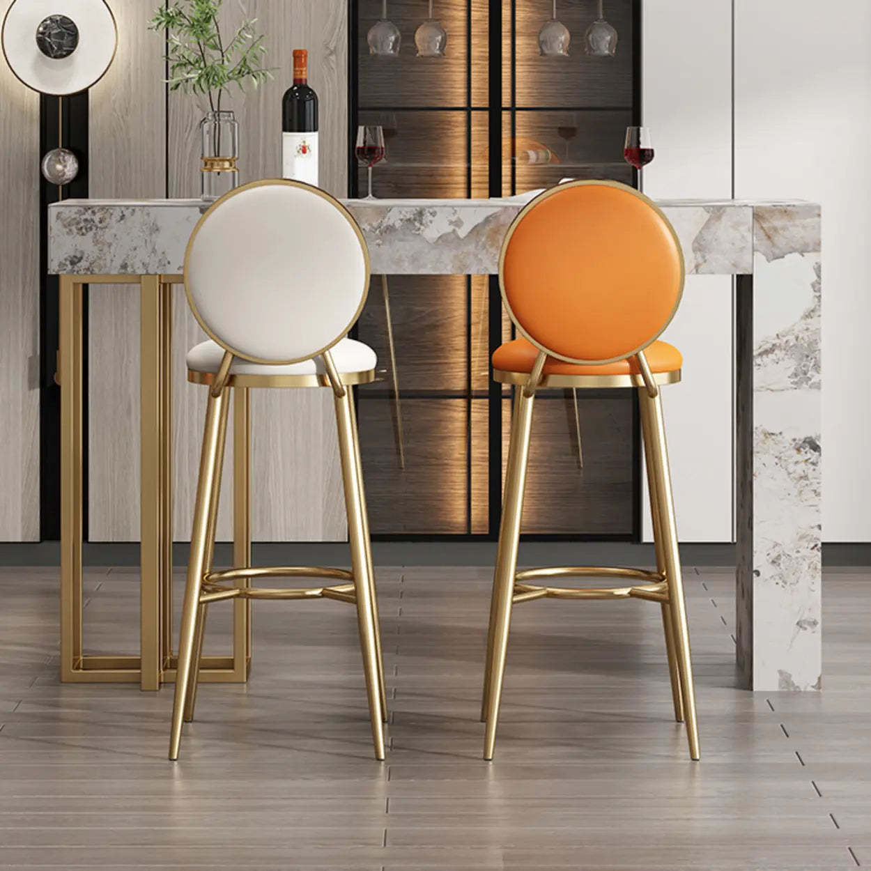 Modern Marble L-Shaped Bar Table with Drawers — White / Table Only