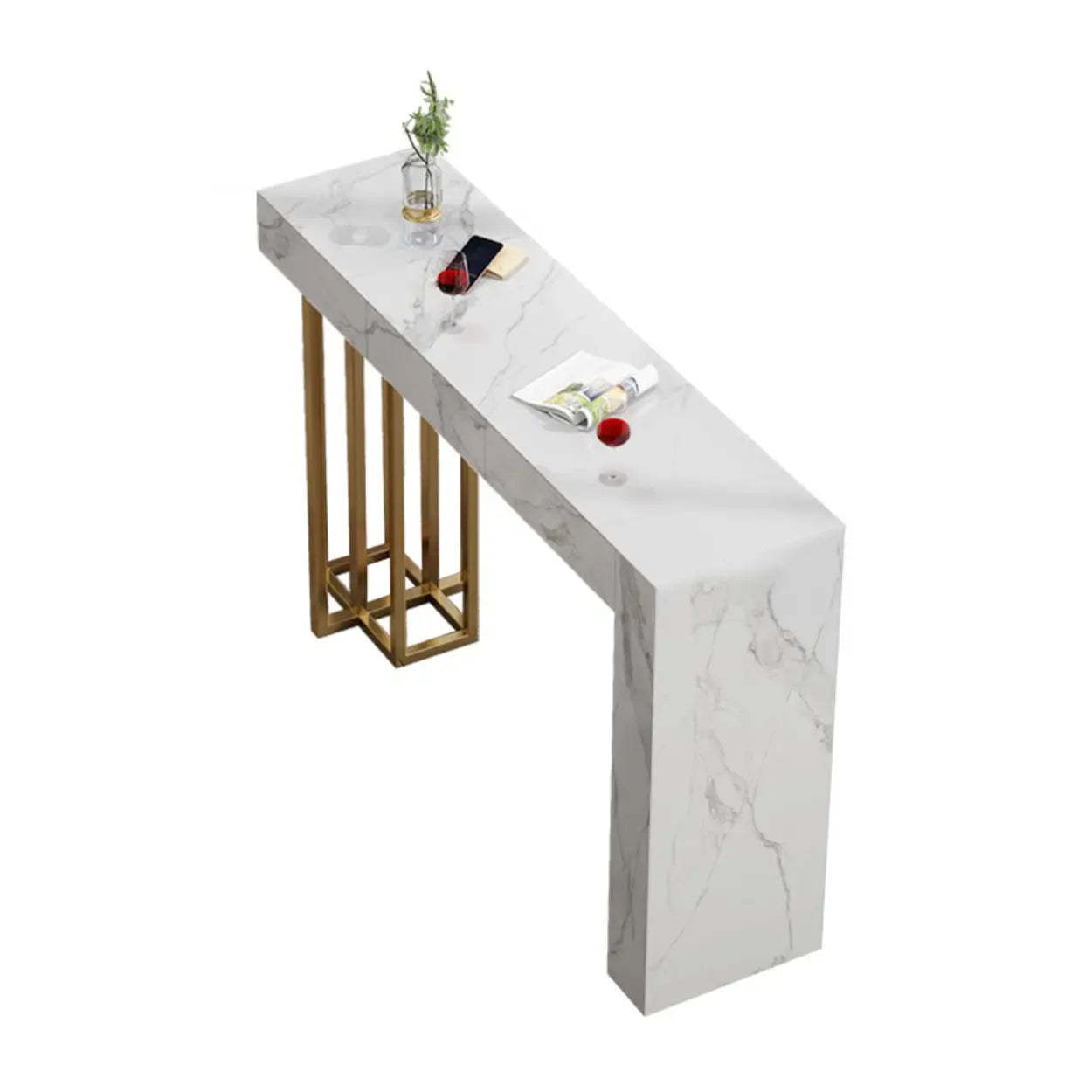 Modern Marble L-Shaped Bar Table with Drawers — Grey / Table Only