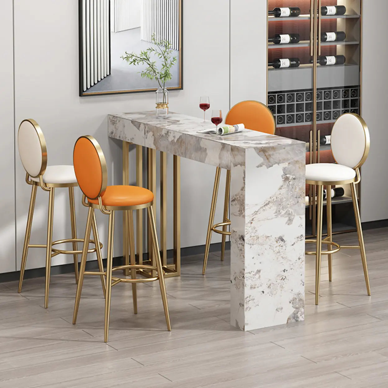 Modern Marble L-Shaped Bar Table with Drawers — Grey / Table Only