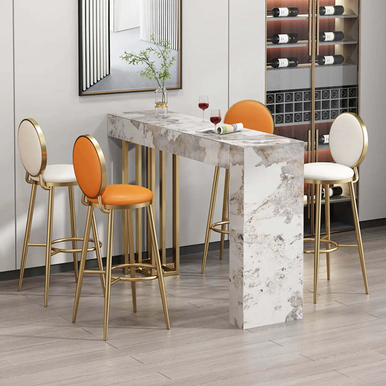 Modern Marble L-Shaped Bar Table with Drawers — Grey / Table Only