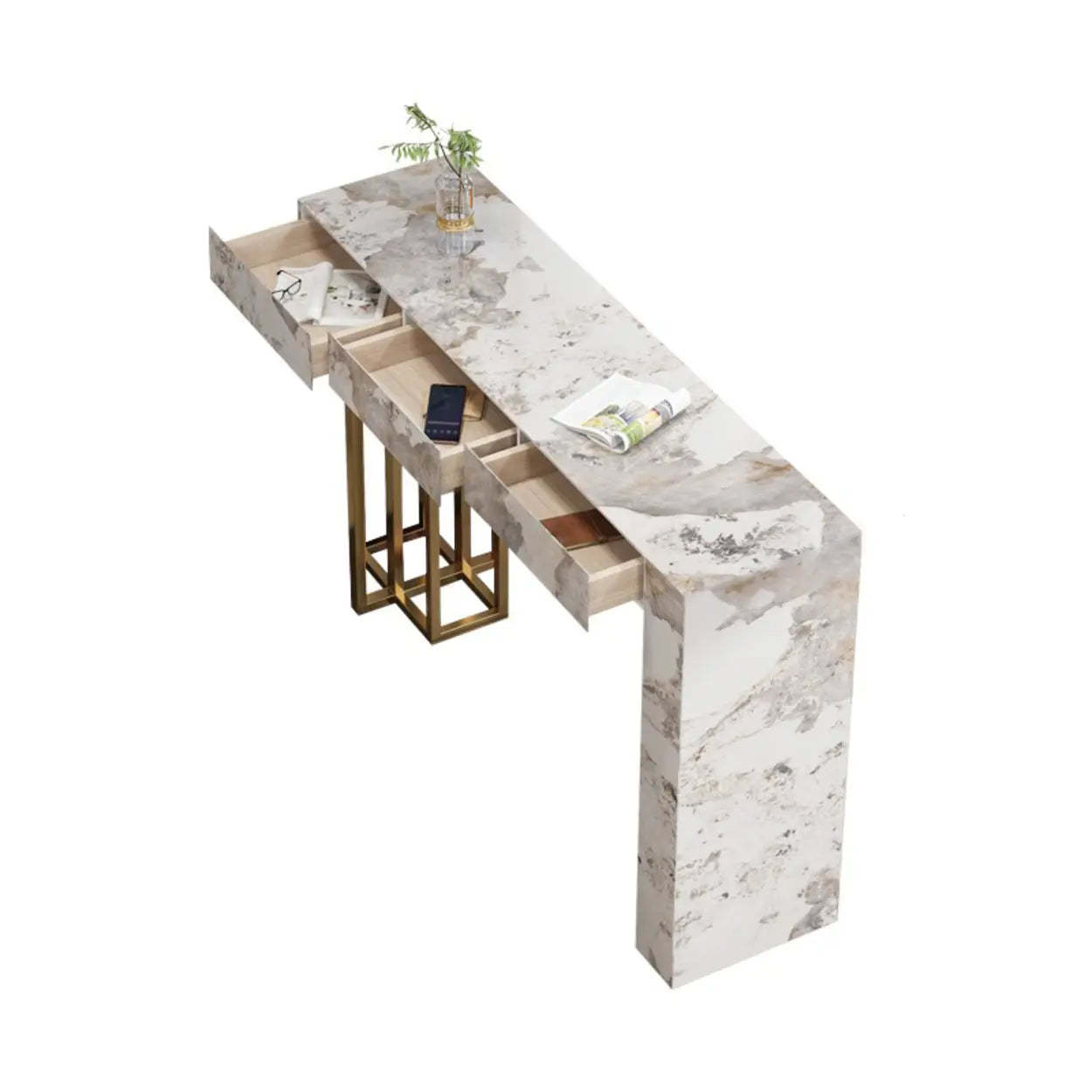 Gray marble l-shaped drawers bar tables - luxury — 47.2" L x 15.7" W x 39.4" H