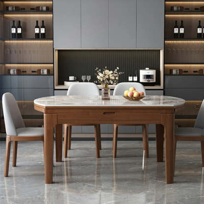 Gray Modern Marble Rectangular Extendable Dining Table — Table Only
