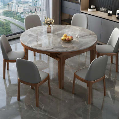 Gray Modern Marble Rectangular Extendable Dining Table — Table Only