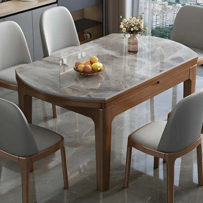 Gray Modern Marble Rectangular Extendable Dining Table