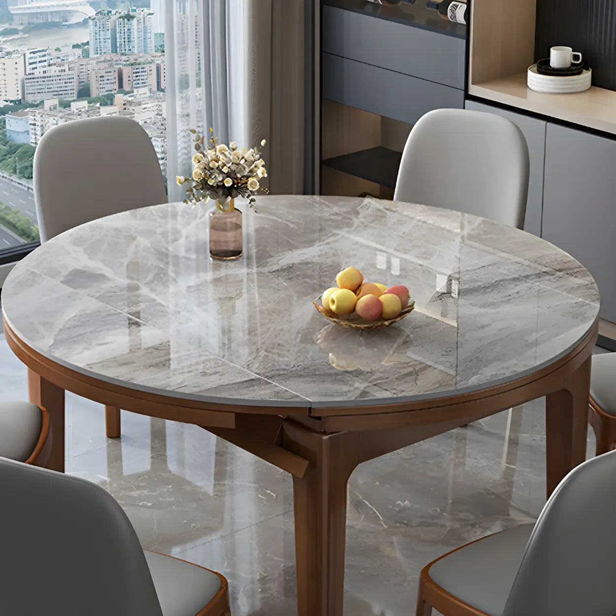 Gray Modern Marble Rectangular Extendable Dining Table