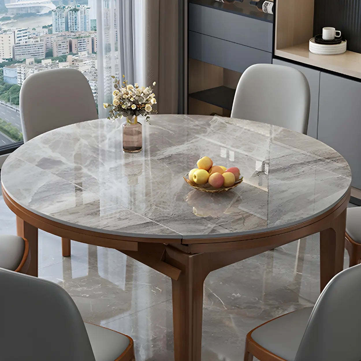 Gray Modern Marble Rectangular Extendable Dining Table