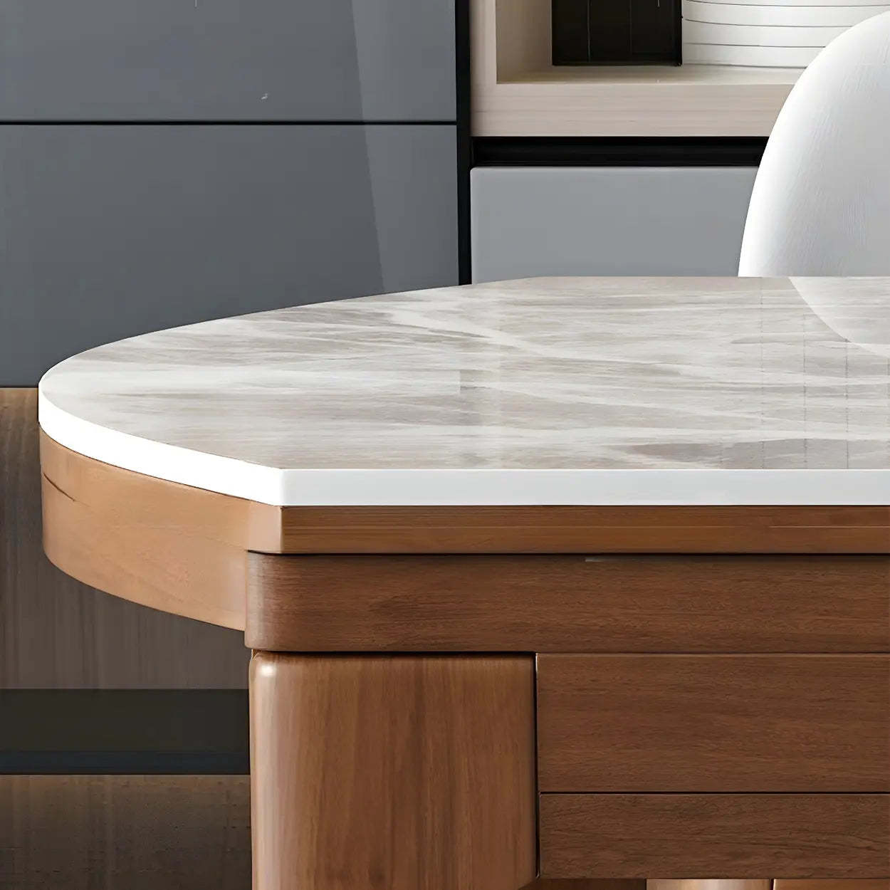 Gray Modern Marble Rectangular Extendable Dining Table