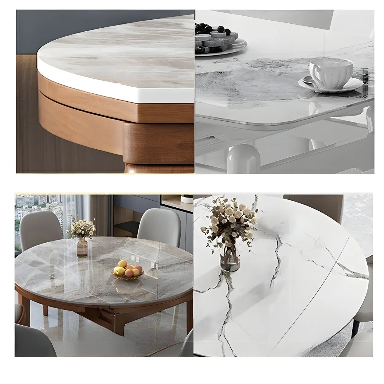 Gray Modern Marble Rectangular Extendable Dining Table