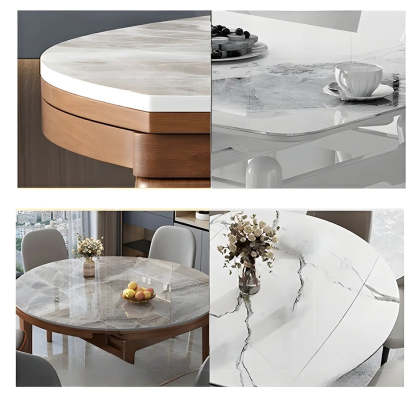 Gray Modern Marble Rectangular Extendable Dining Table