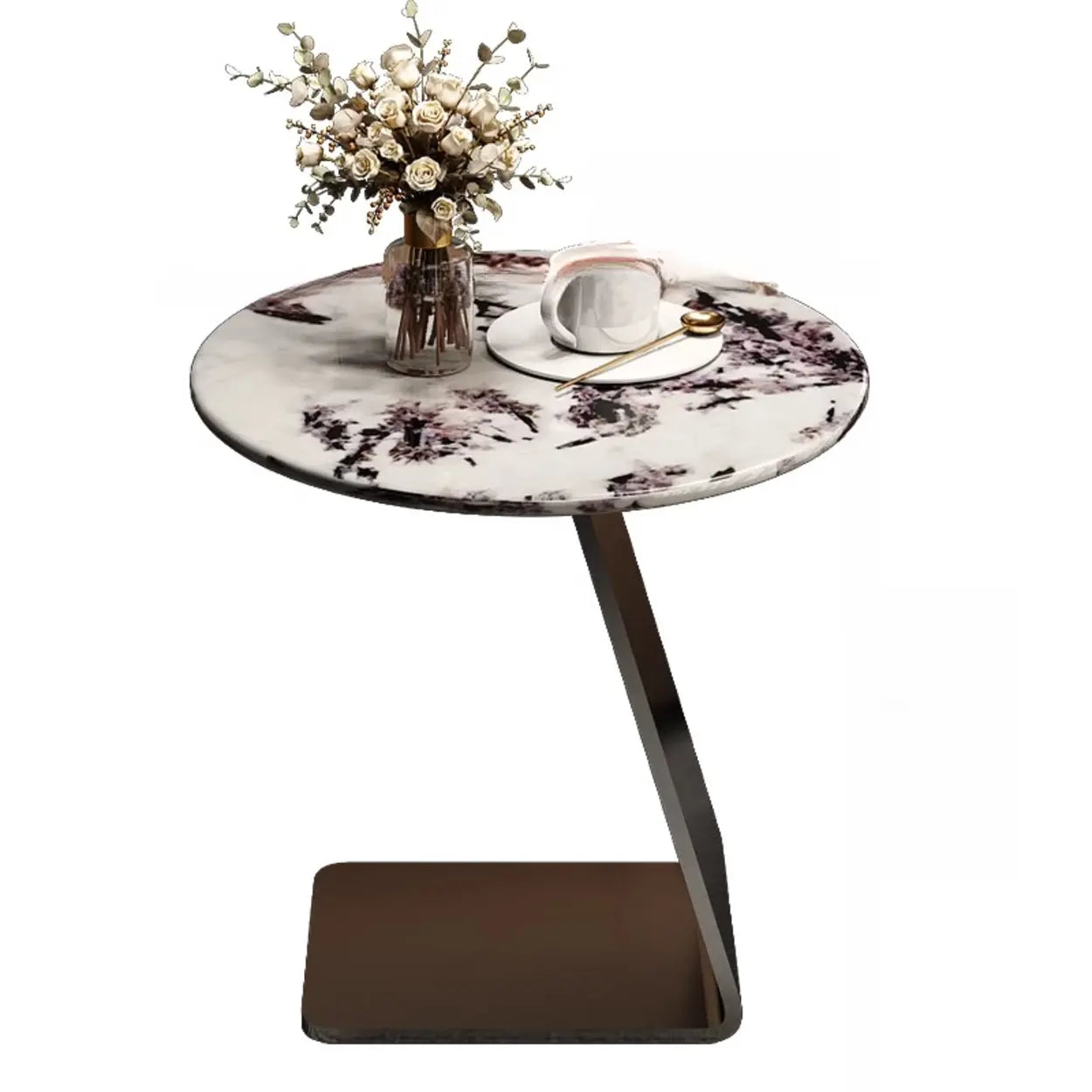 Modern Marble-Top C Side Table with Metal Base — Blue