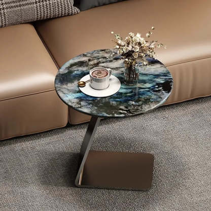 Modern Marble-Top C Side Table with Metal Base — White
