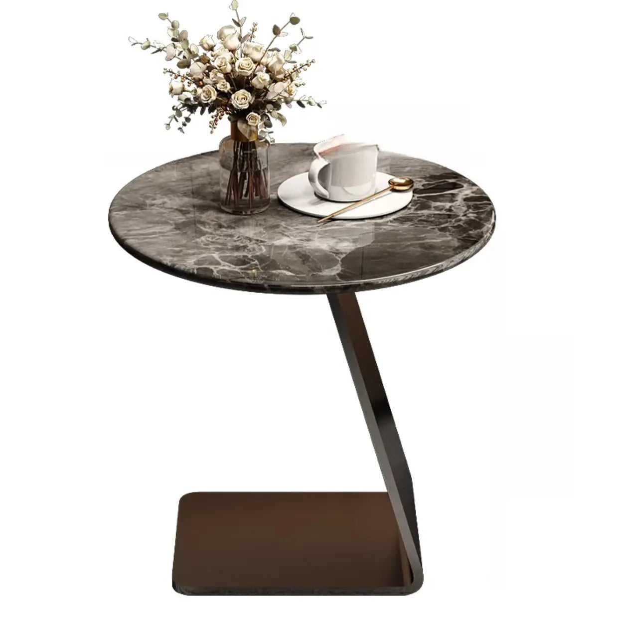 Modern Marble-Top C Side Table with Metal Base — Blue