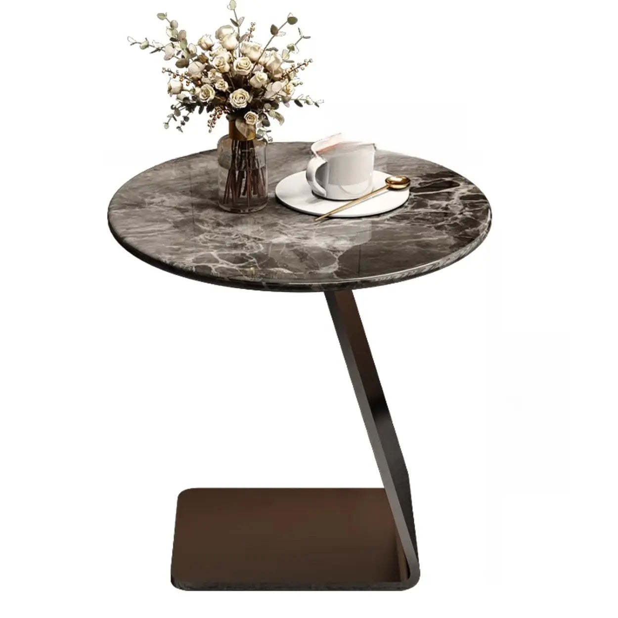 Modern Marble-Top C Side Table with Metal Base — Blue