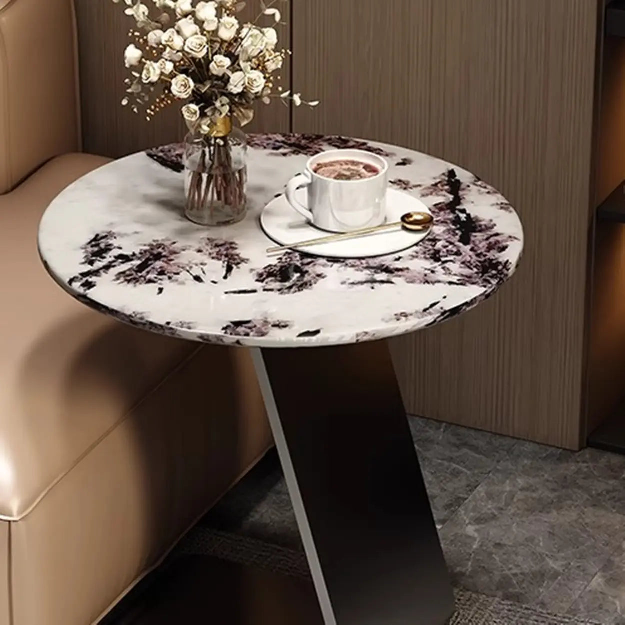 Modern Marble-Top C Side Table with Metal Base