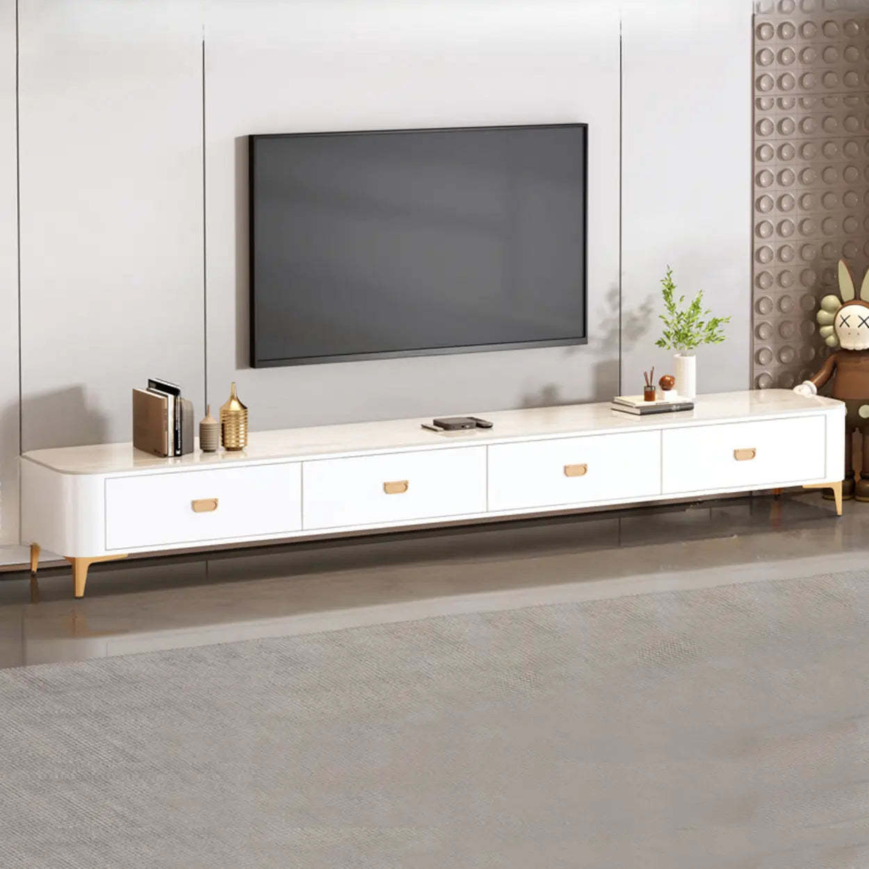 Modern Marble Top Gray TV Stand with Drawers — Grey