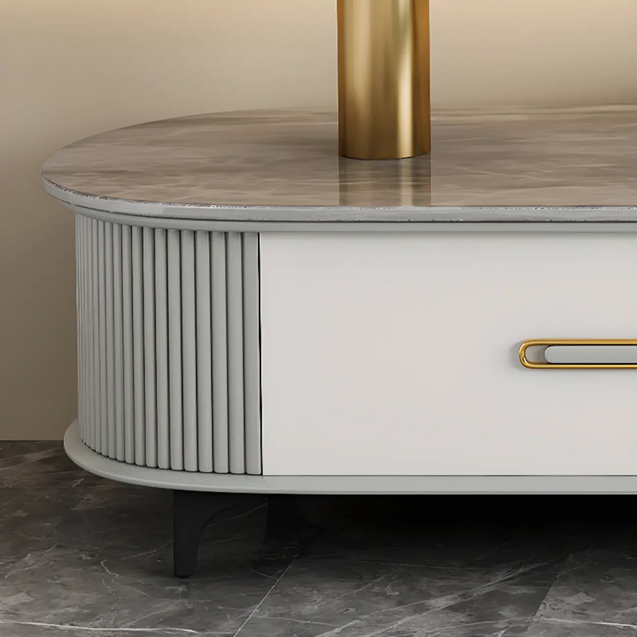 Modern Marble Top Oval TV Stand with Drawers