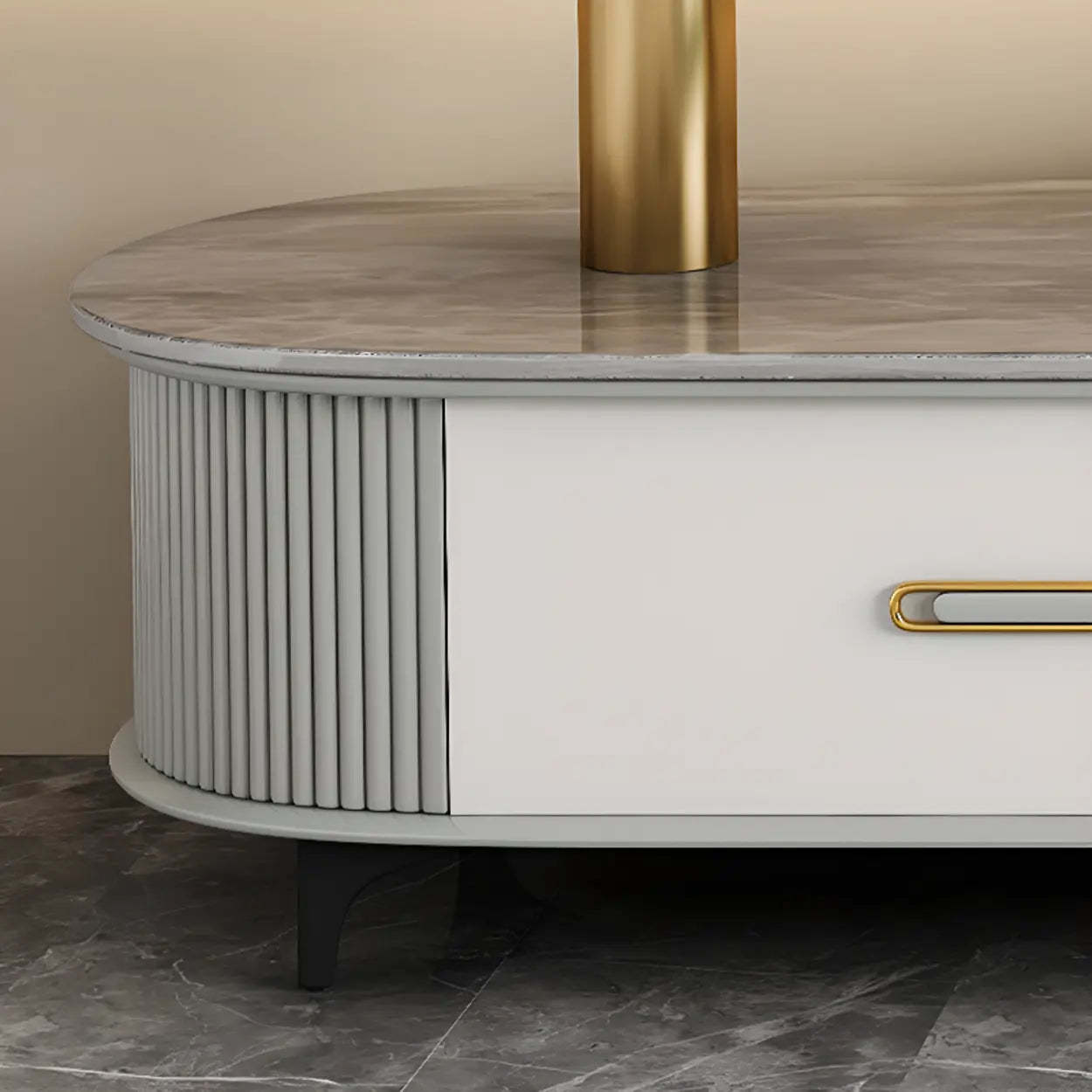 Modern Marble Top Oval TV Stand with Drawers