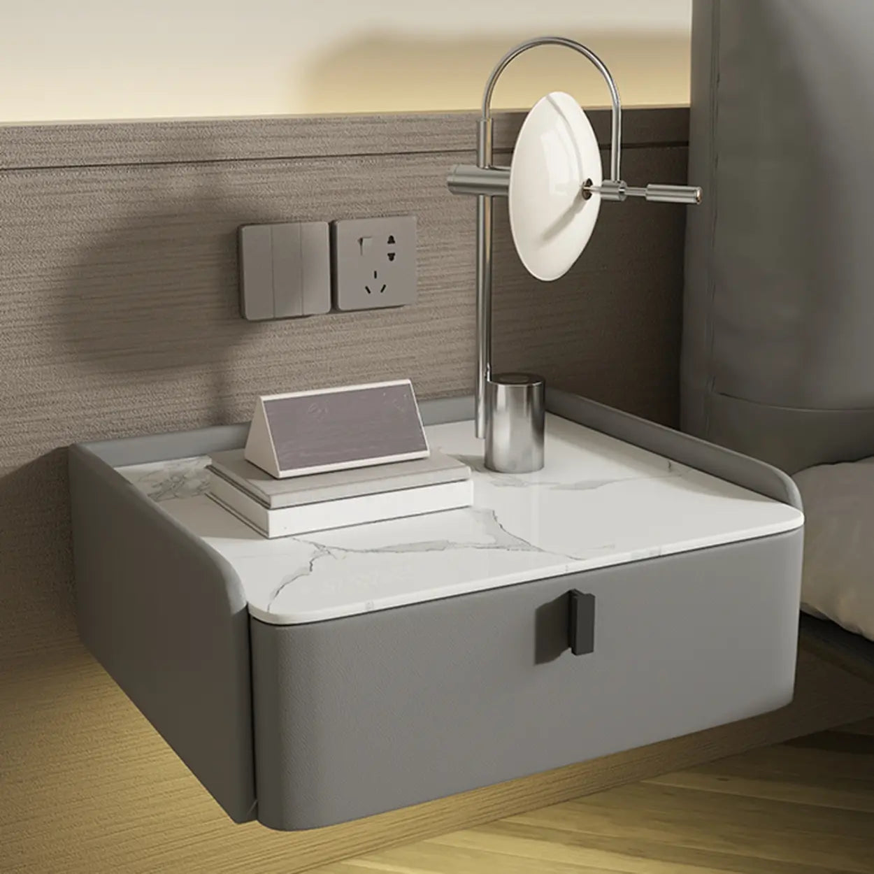 Modern Marble Top Wall-Mounted Nightstand