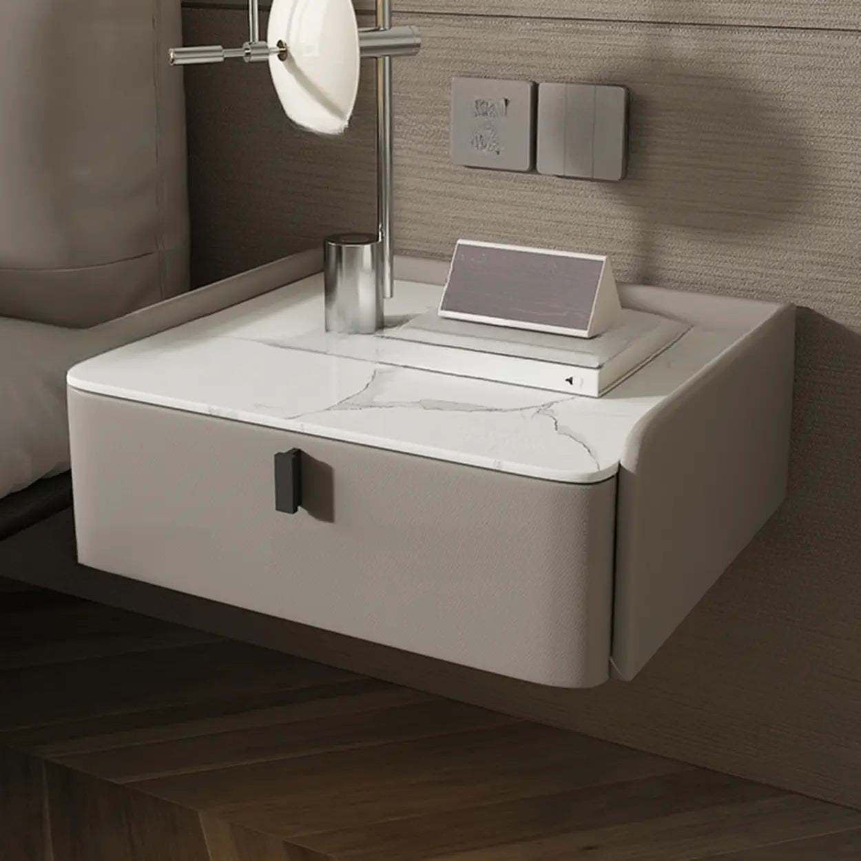 Modern Marble Top Wall-Mounted Nightstand — Light Coffee
