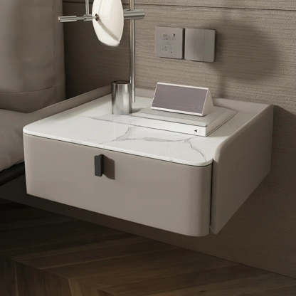 Modern Marble Top Wall-Mounted Nightstand — Light Coffee
