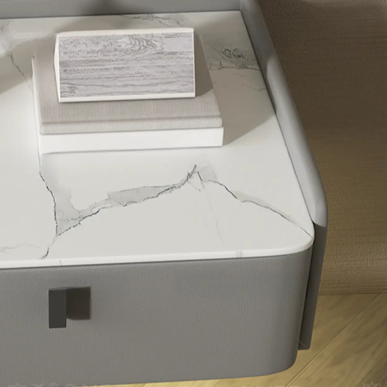 Modern Marble Top Wall-Mounted Nightstand — Light Gray