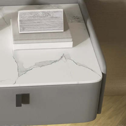 Modern Marble Top Wall-Mounted Nightstand — Light Gray