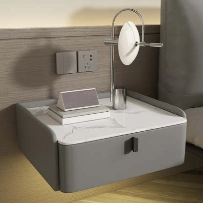 Modern Marble Top Wall-Mounted Nightstand — Black