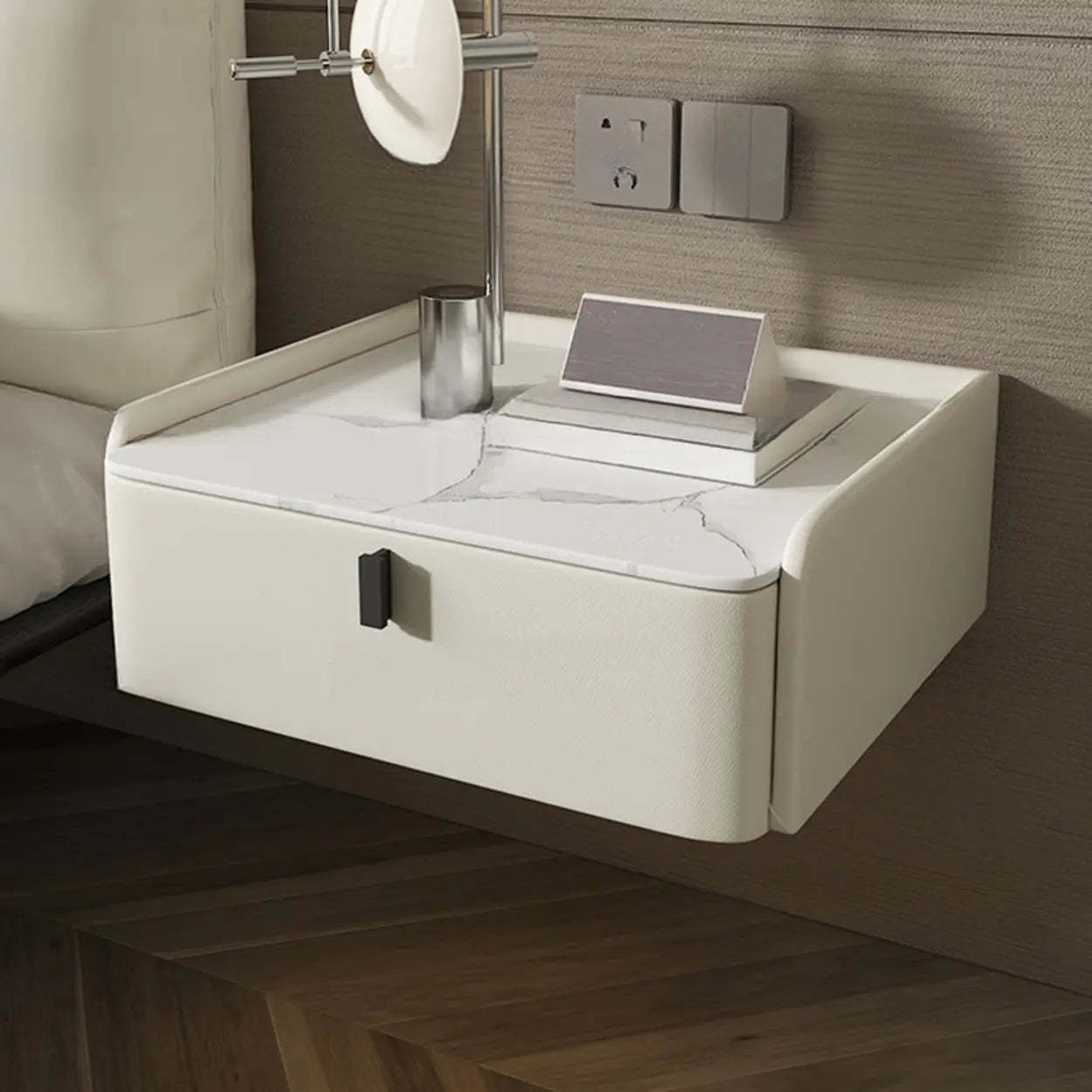 Modern Marble Top Wall-Mounted Nightstand — Off-White