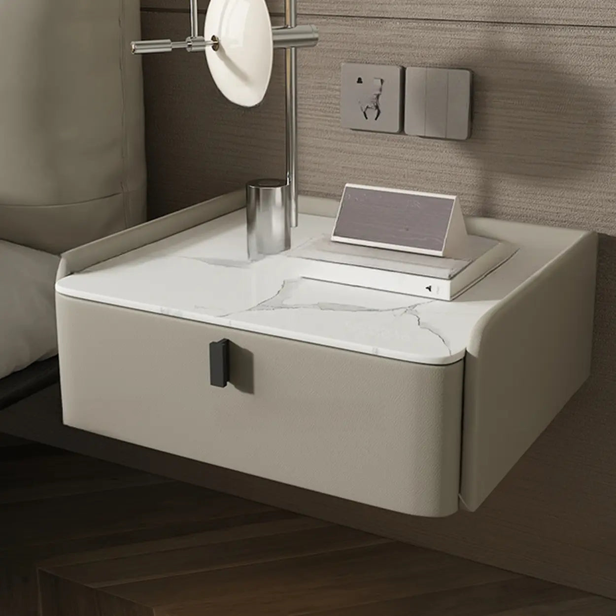 Modern Marble Top Wall-Mounted Nightstand — Khaki