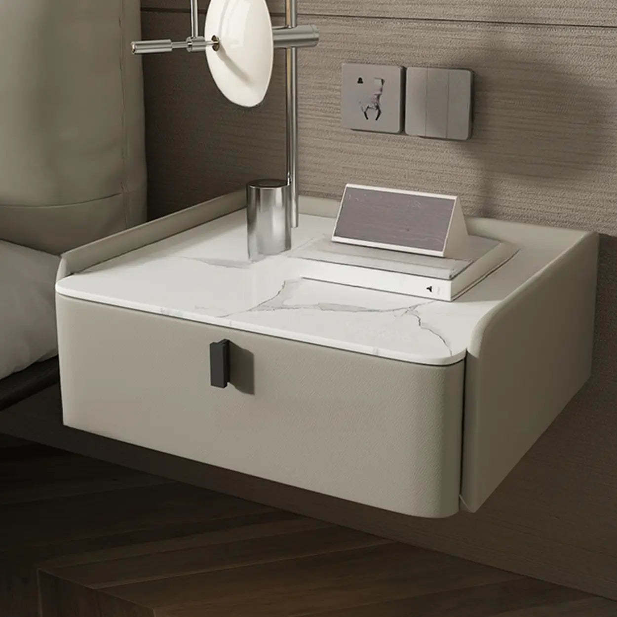 Modern Marble Top Wall-Mounted Nightstand — Khaki