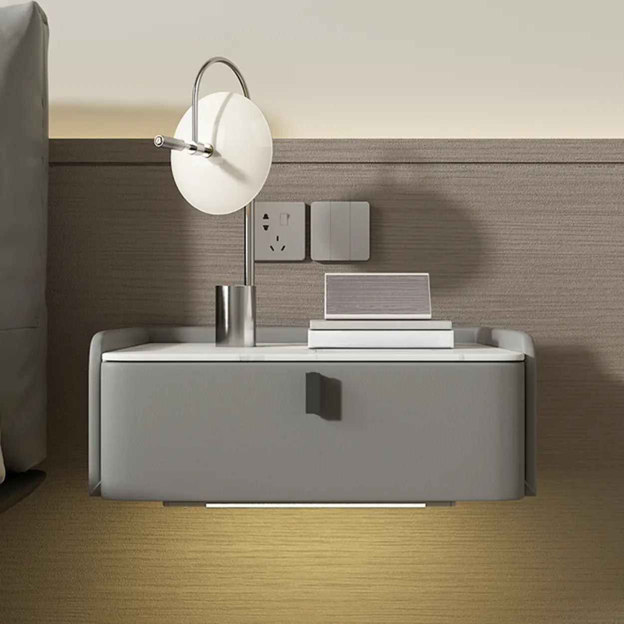 Modern Marble Top Wall-Mounted Nightstand — Coffee