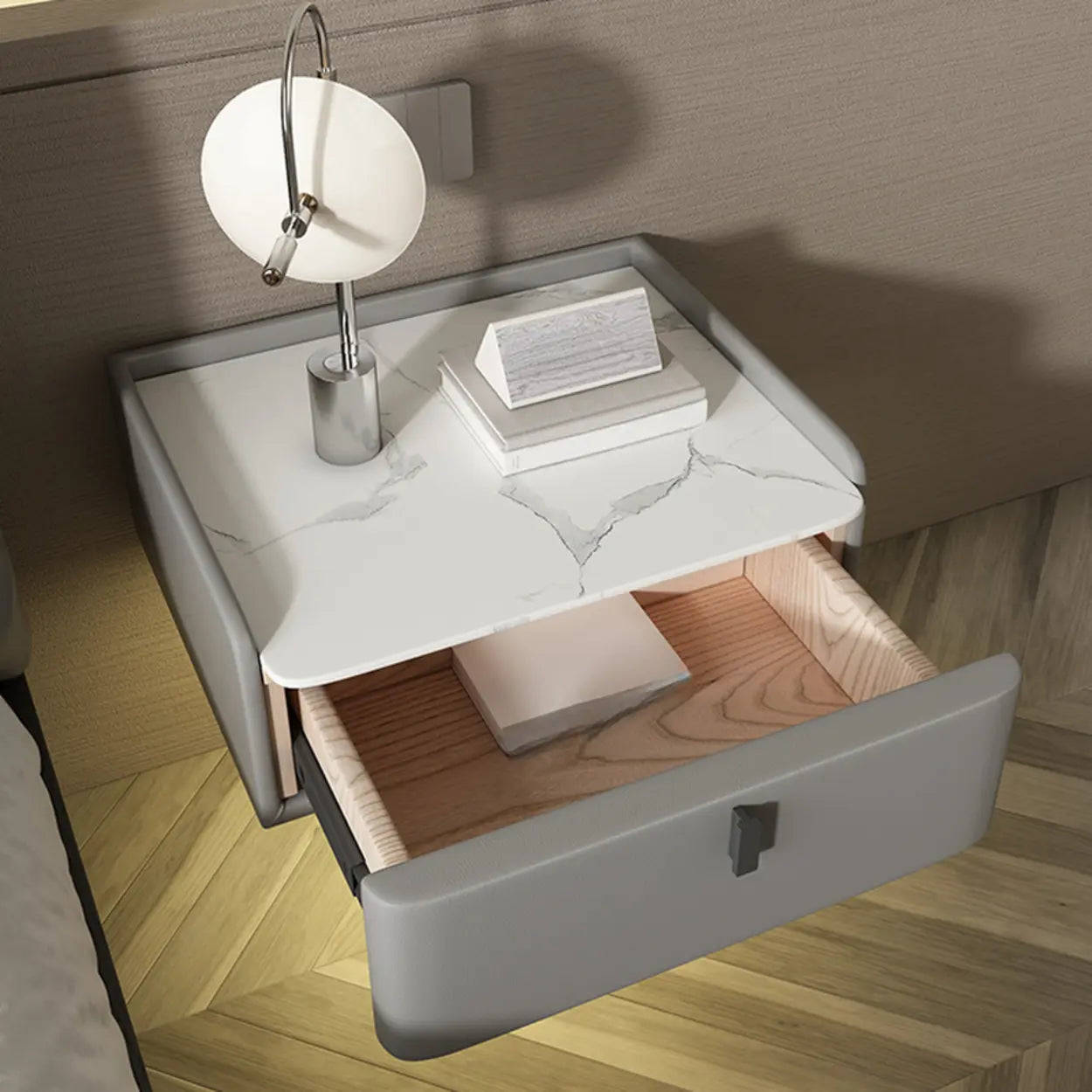 Modern Marble Top Wall-Mounted Nightstand — Green