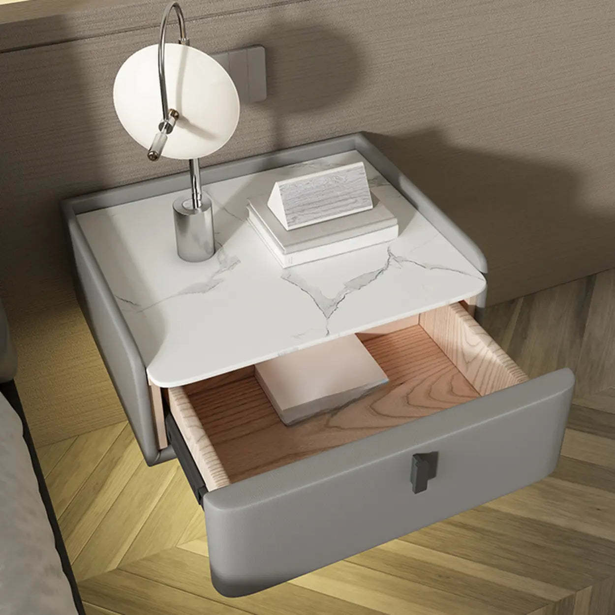 Modern Marble Top Wall-Mounted Nightstand — Green